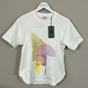 Zadig and Voltaire Bow Tshirt White short sleeve Terry Palmier print Top M NEW